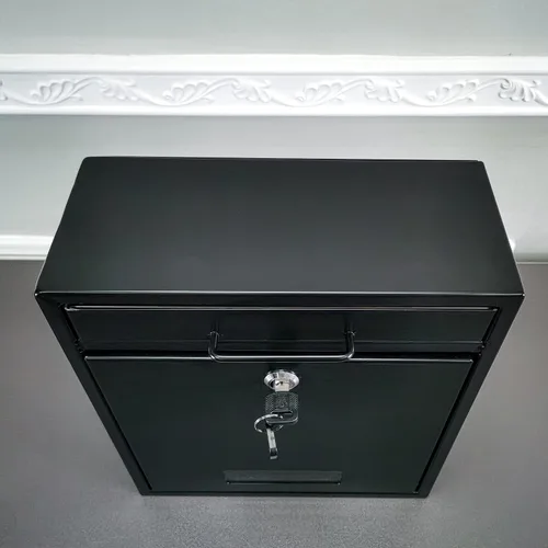 Miniatura 3 de FixtureDisplays® Caja de descenso al aire libre negra con bloqueo, buzón montado en la pared, caja de sugerencia 11119-BLACK-NEW-NF
