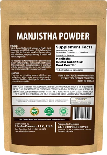 Miniatura 2 de HerbsForever Polvo de manjistha - Rubia Cordifolia - Hierba para el cuidado de la piel - Apoya la desintoxicación y la purificación - Sin OMG