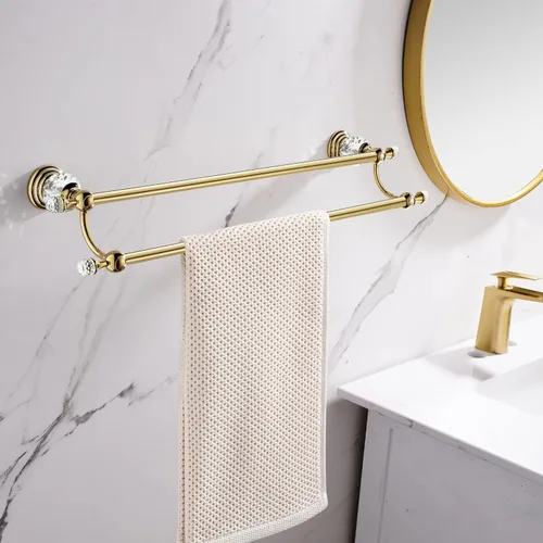 Miniatura 2 de WINCASE Toallero de cristal doble,Gancho de toalla dorado,Toallero de 24 pulgadas para baño montado en la pared