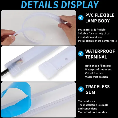 Miniatura 8 de 2 tiras de luces LED de 24 pulgadas para autos, tira de faros LED secuenciales, luces de circulación diurna, bombilla de señal de giro DRL