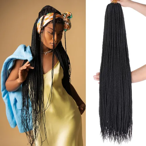 Miniatura 10 de XTREND 10 Pulgadas 6 Paquetes Trenzas de Caja de Ganchillo Cabello Pre-anudado Sin Nudos Bobo Trenzas de Caja 3X Extensiones de Cabello Trenzado 1b#