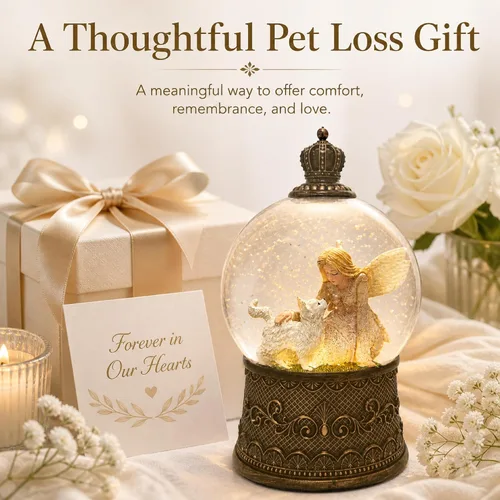 Miniatura 8 de Regalos conmemorativos para gatos por pérdida de condolencias, globo de nieve con purpurina giratoria automática y temporizador de 6 horas
