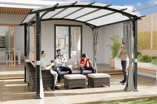 Miniatura 2 de Meetleisure Pérgola para exteriores de 11 x 11 pies con paredes laterales, pérgola superior arqueada para exteriores con marco de acero de metal