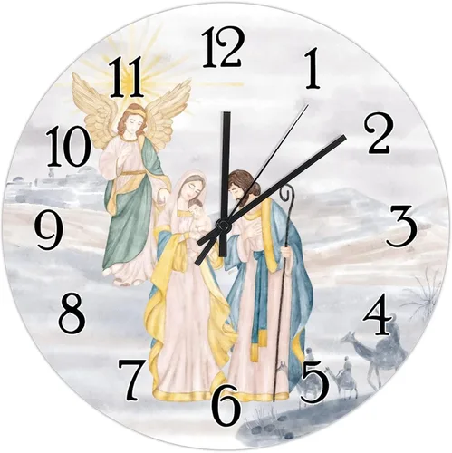 Miniatura 15 de Reloj de pared de madera de regalo cristiano de Feliz Navidad, Jesús es la razón, escena de la natividad, relojes de pared colgantes de granja