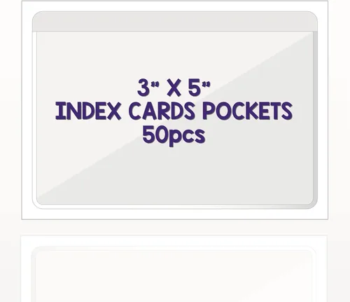 Bolsillos adhesivos transparentes para tarjetas de índice de 3 x 5 pulgadas con carga superior abierta, paquete de 50 soportes de etiquetas de
