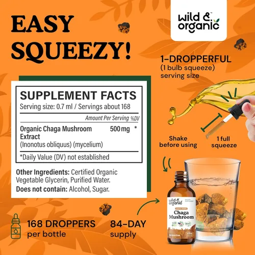 Miniatura 3 de Wild & Organic Suplemento de hongos Chaga – Apoyo inmunológico, digestivo y energético – Tintura de Chaga de rápida absorción – Añadir a gotas