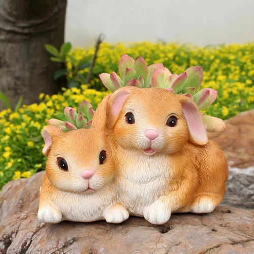 Miniatura 3 de Maceta de Conejo, Macetas Pequeñas para Suculentas con Drenaje, Bonitas Macetas de Resina para Suculentas con Forma de Conejo, Maceta Decorativa