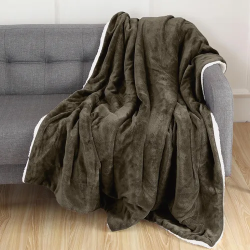 Miniatura 29 de Elegant Comfort Manta de Sofá Reversible de Sherpa Sólida, Manta para Todas las Estaciones - Súper Suave, Acogedora y Afelpada - Manta Decorativa