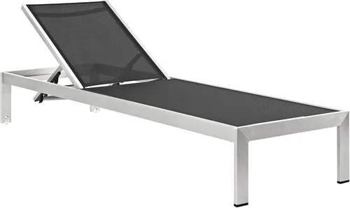Juego de sofá modular de aluminio Modway, de color plata y beige, para playa, exteriores, patio, juego de 3 unidades, Malla Negra