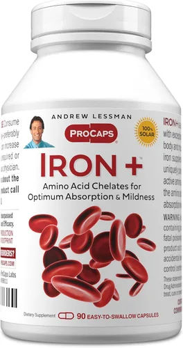 ANDREW LESSMAN Iron Plus 90 cápsulas – 18 mg de hierro, hierro quelado de aminoácidos 100% puro (glicinato, aspartato), más vitamina C para una
