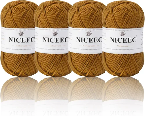 Miniatura 42 de NICEEC 4 madejas de hilo de algodón suave para bebé, 4 capas, manualidades DIY, peso fingering, hilo para manta para ganchillo y tejido, total 700