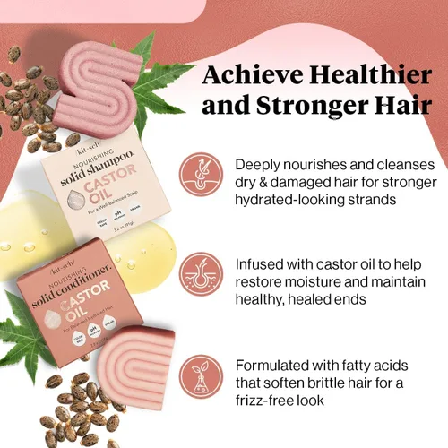 Miniatura 2 de Kitsch Juego de champú y acondicionador de aceite de ricino, aceite de ricino orgánico, cuidado del cabello para cabello opaco y seco, jabón