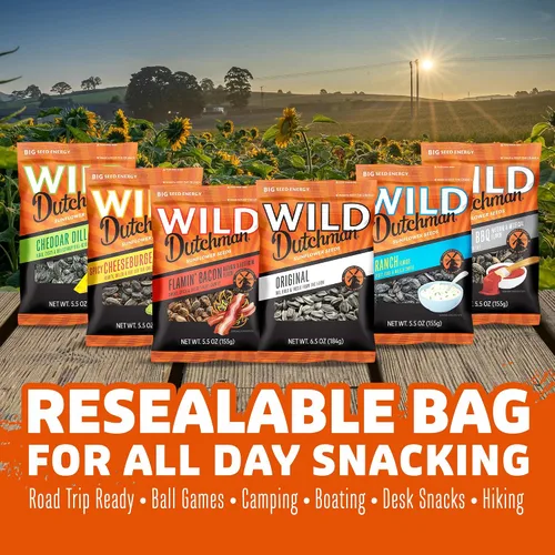 Miniatura 7 de Wild Dutchman Semillas de girasol tostadas en una bolsa resellable para una frescura definitiva y un fácil vertido, paquete de 6 sabores variados