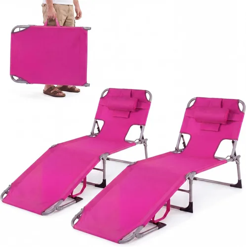 Miniatura 12 de Goplus Silla bronceadora, silla de playa plegable con agujero para cara y brazo, posición ajustable, almohada extraíble, bolsillo lateral, silla