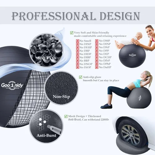 Miniatura 3 de Pelota de ejercicio suave, silla de yoga de pilates antiestallido, soporta 2200 libras, equipo de entrenamiento con bomba para mujeres embarazo