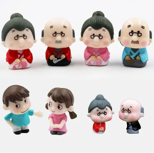 Spilay 6 figuras de muñecas en miniatura, lindas figuras japonesas de viejos abuelos y amantes de jugar para 1:24, accesorios de decoración de casa