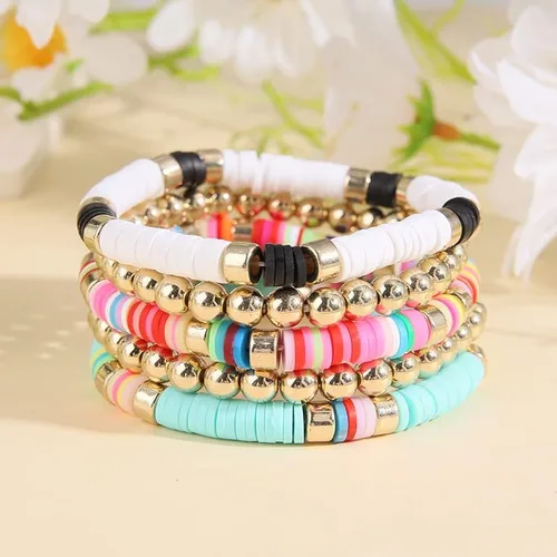 Miniatura 2 de Wonlte - Juego de pulseras de cuentas de arcilla Heishi, pulseras elásticas apilables con cuentas de mal de ojo, pulseras elásticas apilables