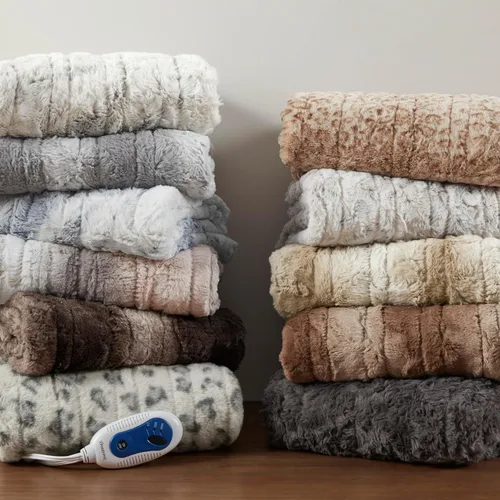 Miniatura 4 de Beautyrest Zuri - Poncho manta eléctrica reversible de piel sintética de leopardo de las nieves a visón, ponible, apagado automático, prácticamente