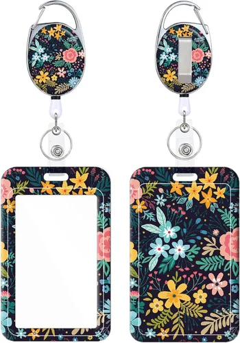 Miniatura 24 de Portainsignia Retráctil, Carrete de Insignia con Clip para Cinturón de Patrón Estampado Lindo con Llavero, Protector de Tarjeta de Identificación