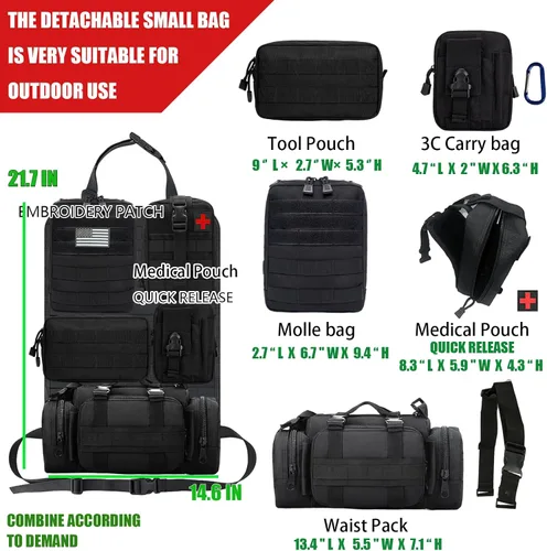 Miniatura 2 de Paquete de 7 organizadores tácticos para respaldo de asiento, organizador de camión con 6 bolsas desmontables, universal para automóvil, camión