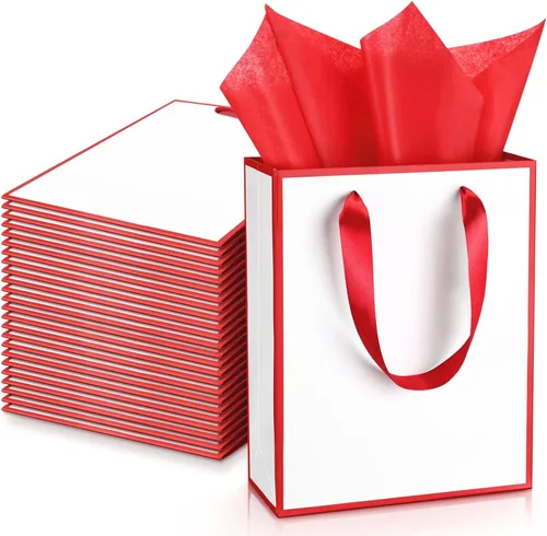 Miniatura 11 de Yeaqee Paquete de 24 bolsas de regalo de papel metálico con asa y papel de seda de 9 x 7 x 3.1 pulgadas, bolsas de favor de bienvenida con papel