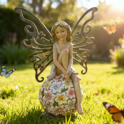 Miniatura 8 de Suyorpe Decoración de Jardín de Hadas Florales, Estatuas de Hadas de Jardín al Aire Libre, Accesorios de Figurina de Hadas al Aire Libre con Energía