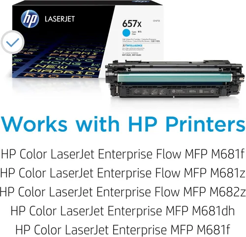 Miniatura 2 de HP Cartucho de tóner cian de alto rendimiento 657X Funciona con HP Color LaserJet Enterprise MFP M681, M682 Series CF471X