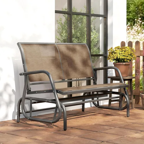 Miniatura 9 de Outsunny Banco planeador para 2 personas para exteriores, silla mecedora doble para patio, sofá biplaza con marco de acero recubierto de polvo
