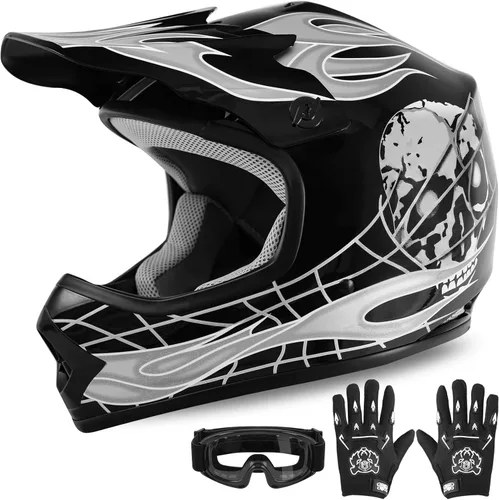 Casco DOT para niños y jóvenes de motocross, para todoterreno, para la calle, para bicicletas de tierra, para motocicletas, para ATV, casco de Negro