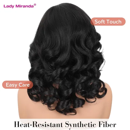 Miniatura 6 de Lady Miranda Peluca de ondas sueltas con parte de encaje, color puro, rizado natural, sintético, resistente al calor, peluca completa para mujer