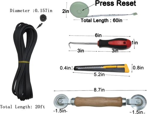 Miniatura 2 de Kit de reparación de malla ajustable de fibra de vidrio negro de 39 x 59 pulgadas con estrías de 20 pies y rodillos de repuesto para patio, porche