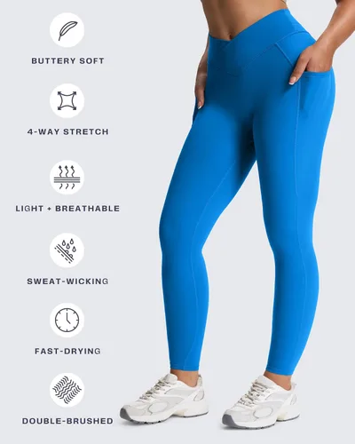 Miniatura 114 de Aoxjox Trinity - Pantalones de yoga de cintura alta con bolsillos para mujer, control de abdomen, cintura cruzada, leggings de entrenamiento suaves