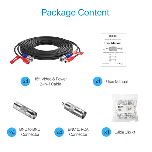 Miniatura 2 de ZOSI Paquete de 1 cable de alimentación de video todo en uno de 33 pies (32.8 ft), cables de cámara de vigilancia de extensión BNC para sistemas DVR