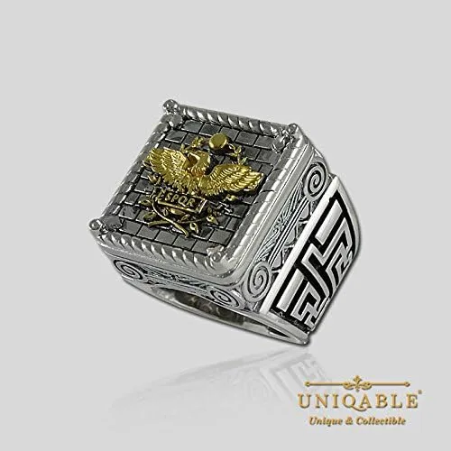 Miniatura 6 de Anillo de plata de ley 925 chapado en oro de 18 quilates con águila imperial romana histórica KTR007