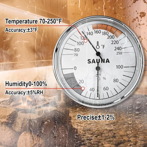 Miniatura 3 de Termómetro de sauna Fahrenheit e higrómetro, medidor de higrotermógrafo de metal mecánico 2 en 1, accesorios de sauna, monitor preciso
