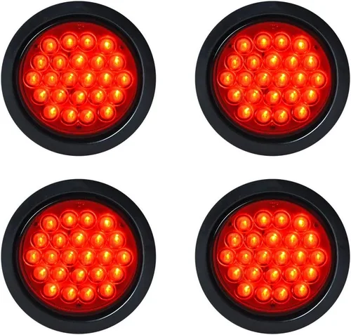 Miniatura 28 de Astra Depot Luz trasera redonda roja de 4 pulgadas, 12 luces LED para remolque, impermeable, lámpara trasera de freno con juntas de goma con ojales