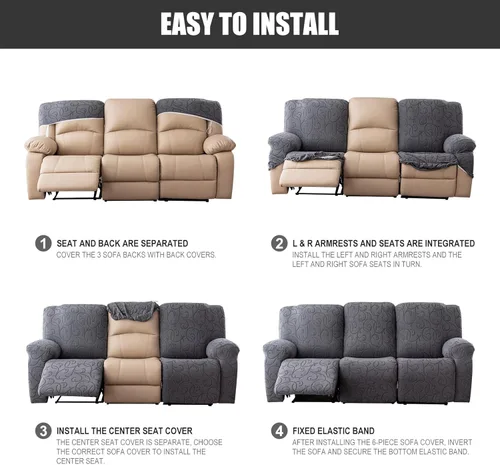 Miniatura 6 de Fundas para Sofá Reclinable Seccional Funda de Sofá para Sofá Reclinable de 3 Asientos, 5 Piezas Funda Elástica para Sofá de 3 Cojines Reclinable