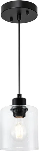 Miniatura 7 de 1 lámpara colgante de isla de cocina, moderna lámpara colgante de granja, lámpara de techo negra ajustable de 39 pulgadas para comedor, base E26
