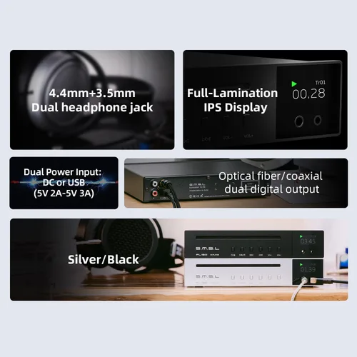 Miniatura 10 de Reproductor de CD S.M.S.L PL150, Compatible con CD estándar, CD de MP3. Soporta auriculares RCA, de 3.5mm y 4.4mm, salida de fibra óptica y coaxial