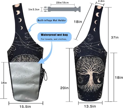 Miniatura 23 de Bolsa para Esterilla de Yoga - Bolsa Transportadora Tipo Tote Larga de Gran Apertura para Esterilla de Yoga con Bolsillo Impermeable con Cremallera