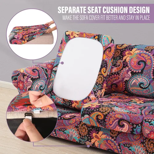 Miniatura 4 de Lamberia Funda de sofá estampada de alta elasticidad para sillón de 2 piezas con una funda de cojín separada, parte inferior elástica