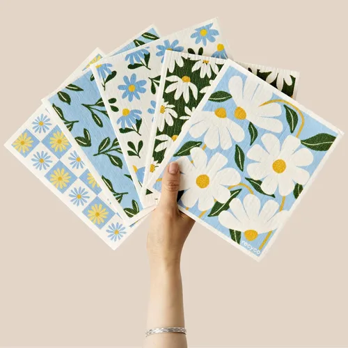 Miniatura 42 de RECYCO Paños suecos para cocina Paquete de 5 trapos geométricos lavables Toallas de papel de limpieza reutilizables de celulosa Paño