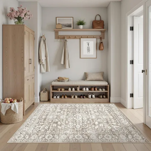 Miniatura 24 de Soalmost Alfombras de área de 5 x 7 pies para sala de estar, alfombras lavables florales beige para comedor, dormitorio, oficina en casa, alfombra