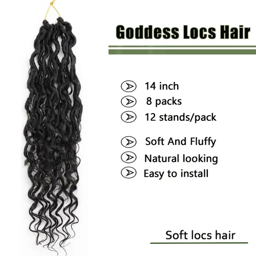 Miniatura 2 de LMZIM Cabello de ganchillo Goddess Locs de 14 pulgadas, 8 paquetes de Faux Locs trenzas de ganchillo para mujeres negras, cabello de ganchillo #2