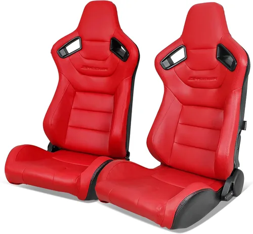 Miniatura 15 de IKON MOTORSPORTS, Asiento universal de carreras PU + cuero de carbono + gamuza, con deslizadores dobles, asiento deportivo reclinable negro