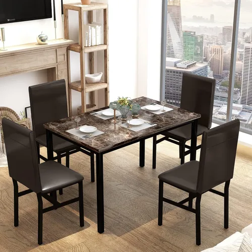 Miniatura 6 de Recaceik Juego de mesa de comedor para 4, cocina y sillas con mesa de mármol sintético y 4 habitaciones tapizadas de cuero, rincón de desayuno