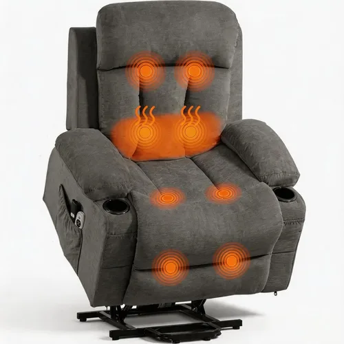 Miniatura 12 de Power Lift Recliner Chair for Elderly, Electric Oversized Single Sofa with Vibration Massage and Heat, Cup Holder and USB Charge Port for Living