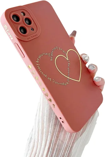 Miniatura 9 de ankofave Funda para iPhone 12 Pro Max para mujeres y niñas, bonita funda chapada en oro con doble corazón, suave, a prueba de golpes, funda