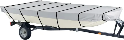Miniatura 10 de iCOVER Cubierta para bote Jon de 16 pies, lona de poliéster de grado marino resistente al agua, cubierta de amarre anti-UV remolcable, para botes