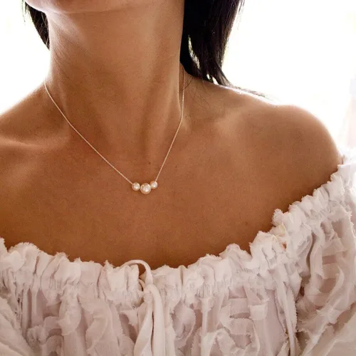Miniatura 4 de Collner Delicado collar de perlas chapado en oro de 14 quilates, bonito collar de perlas individuales elegante gargantilla de perlas pequeñas